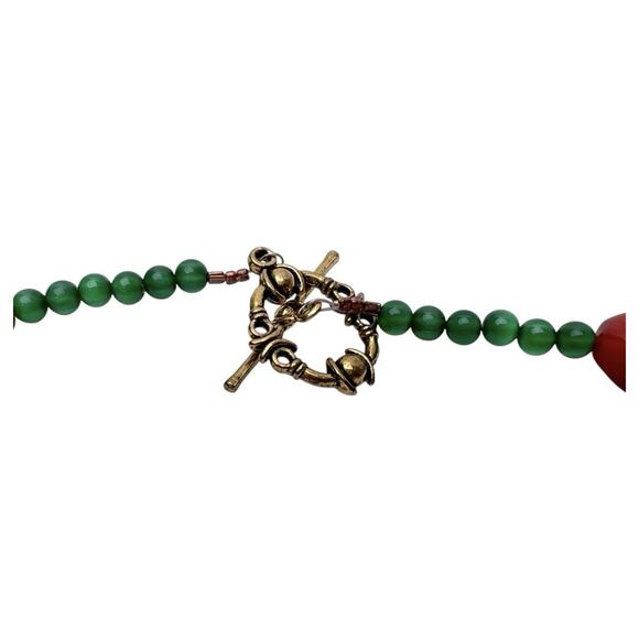 Glass Bead Fashion Necklace Orange Green Quartz Glossy Smooth Stones Artistic - Picture 9 of 10